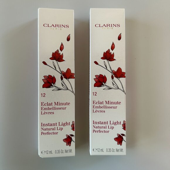 NWIB Clarins Instant Light Natural Lip Perfector/Lot 2/Red Shimmer 12 - Picture 2 of 3